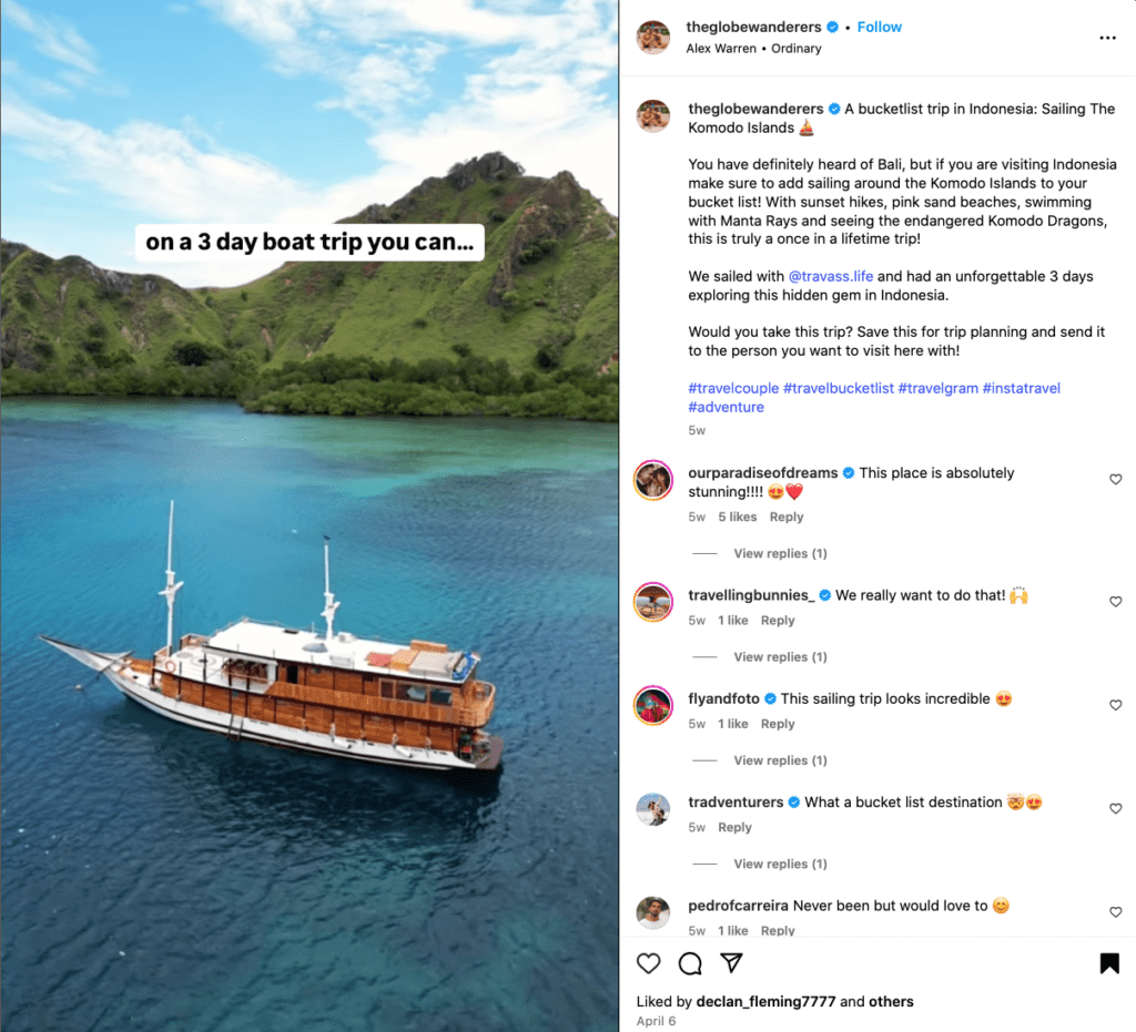 Travel Agent Marketing - Instagram Reel example showing how to share itineraries and sightseeing.